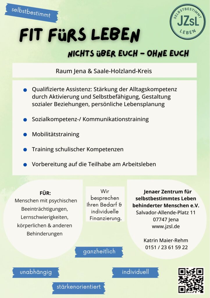 Angebot Fit fürs Leben wie qualifizierte Assistenz, Training Kompetenzen